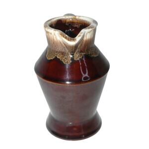 Vtg USA Brown Drip Glaze Pottery Pitcher Vase Handle Farmhouse MCM McCoy Style